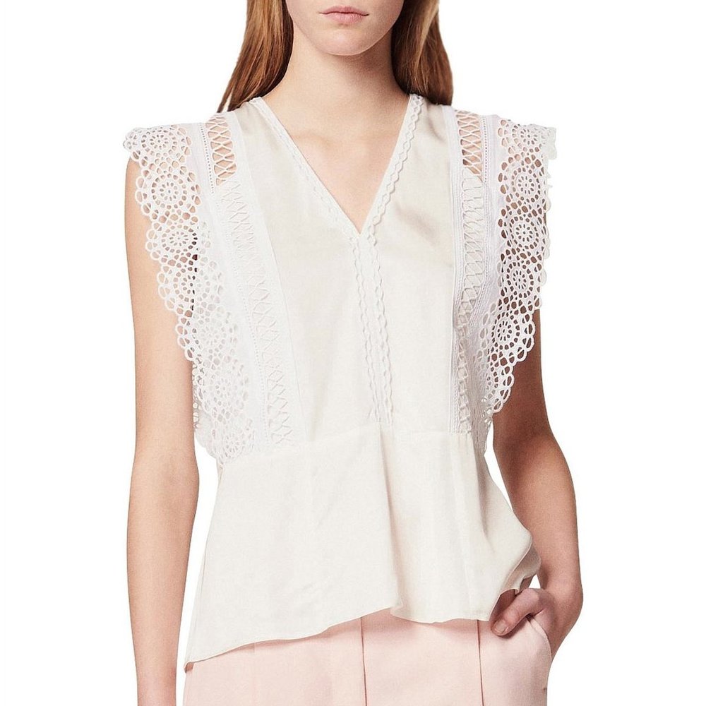 Sandro Paris Darren Straight-Fit Woven Lace Top